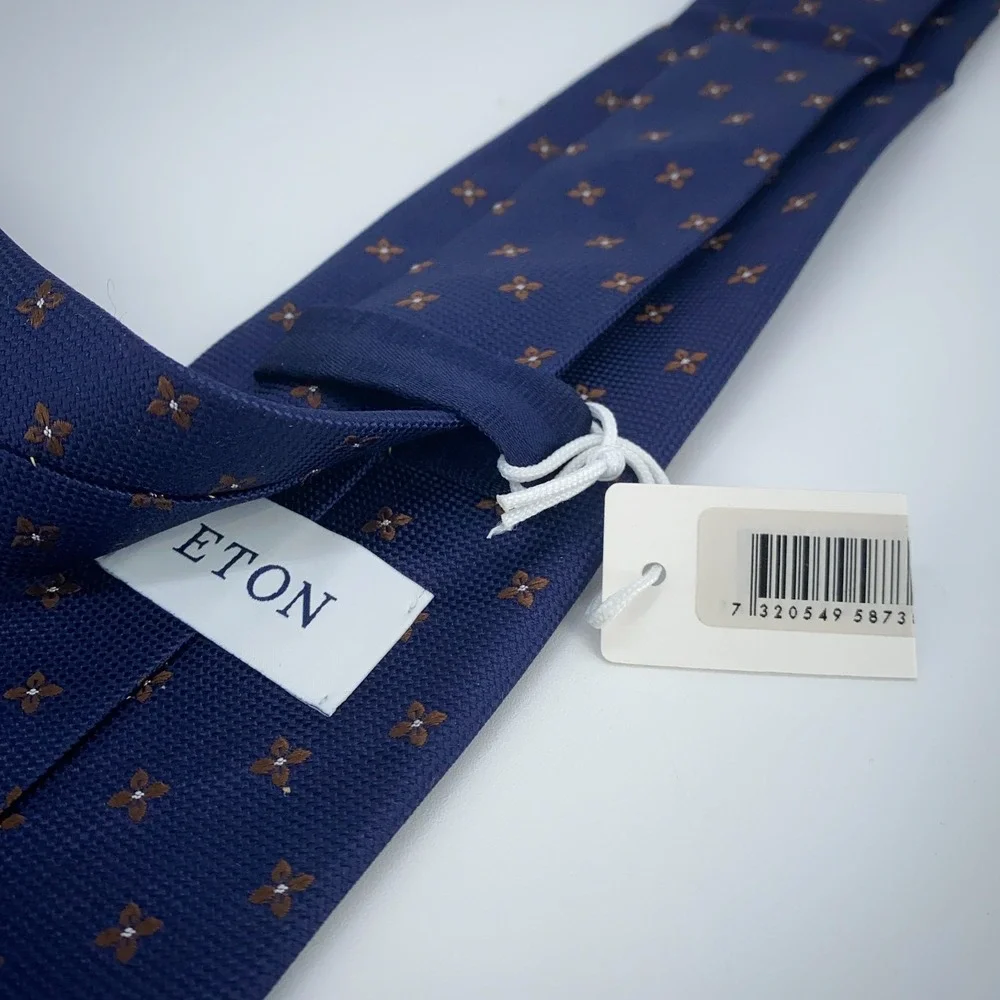 Eton Tie Mens‎ One Size Navy Brown Floral Silk Classic Necktie England Made